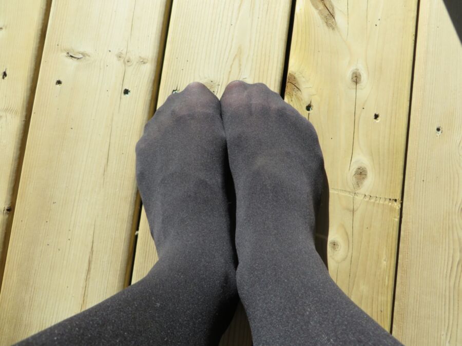 Free porn pics of Black Pantyhose On The Deck 9 of 12 pics