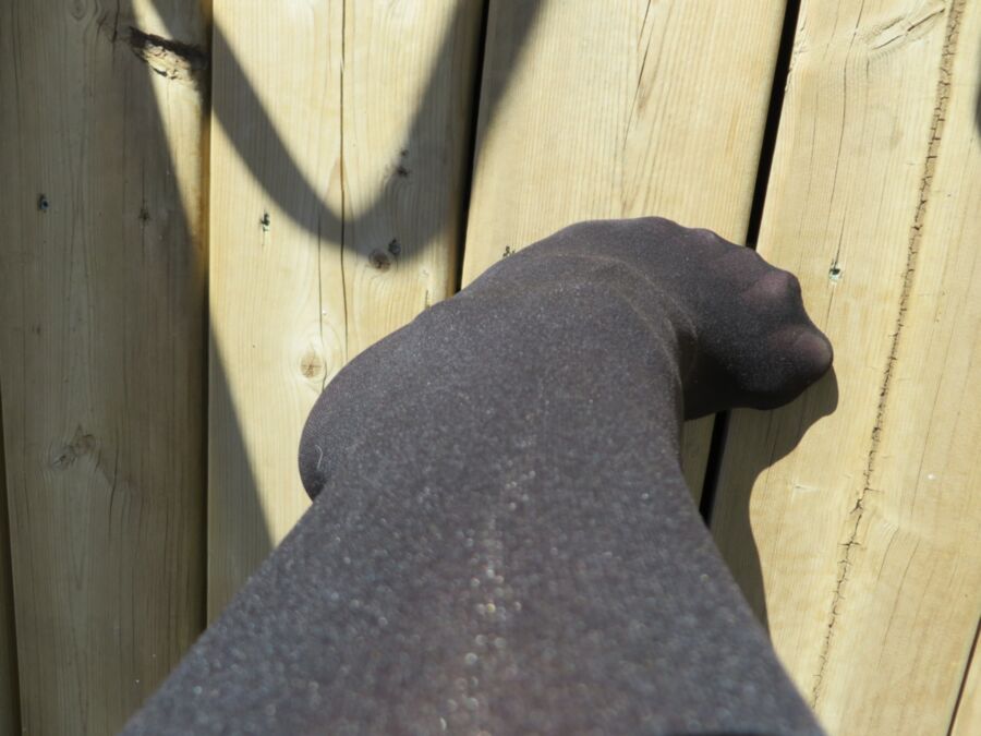 Free porn pics of Black Pantyhose On The Deck 2 of 12 pics