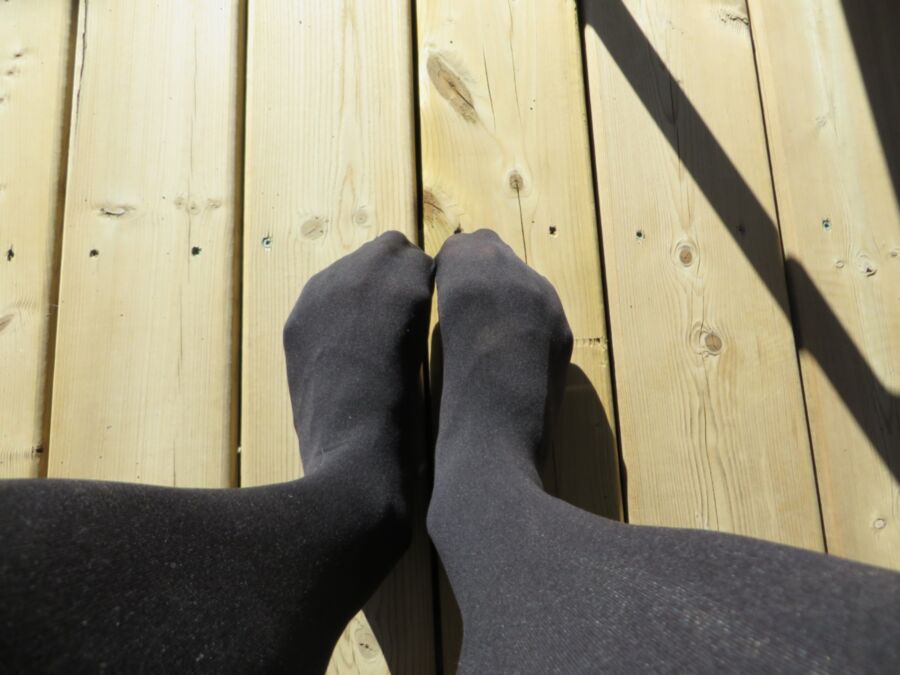 Free porn pics of Black Pantyhose On The Deck 12 of 12 pics