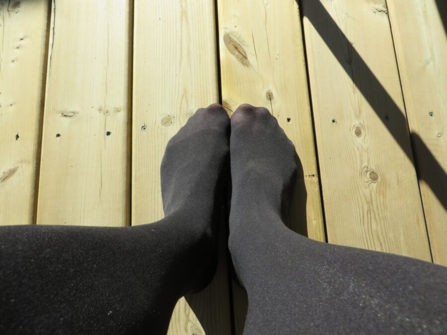 Free porn pics of Black Pantyhose On The Deck 11 of 12 pics