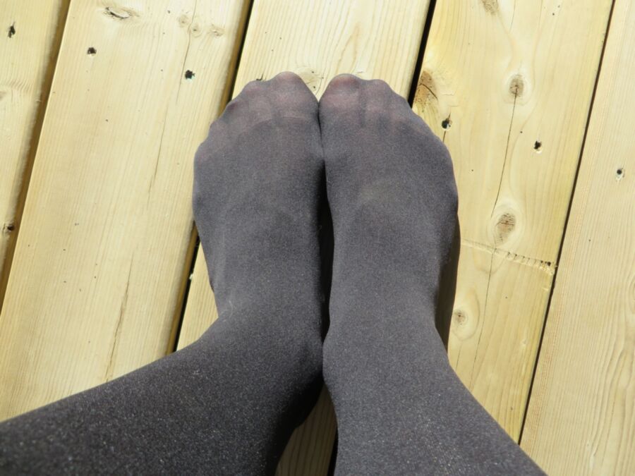 Free porn pics of Black Pantyhose On The Deck 10 of 12 pics