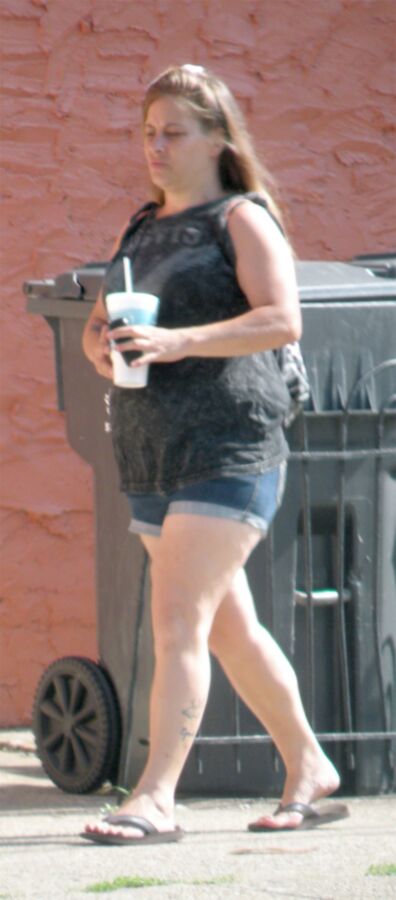 Free porn pics of Very thick older street walker in jeans, Full Belly Overhang 7 of 10 pics