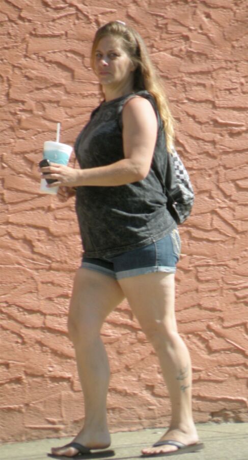 Free porn pics of Very thick older street walker in jeans, Full Belly Overhang 4 of 10 pics
