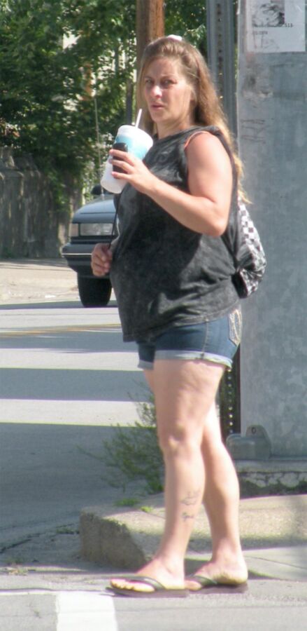 Free porn pics of Very thick older street walker in jeans, Full Belly Overhang 2 of 10 pics